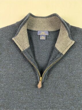 346 Brooks Brothers Navy 1/4 Zip Merino Wool Sweater Office Fall Winter Travel